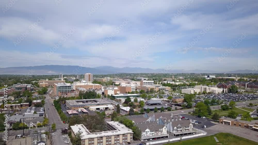 Panning aerial view overlooking Provo, Utah near the BYU campus. Panning aerial view overlooking Provo, Utah near the BYU campus.