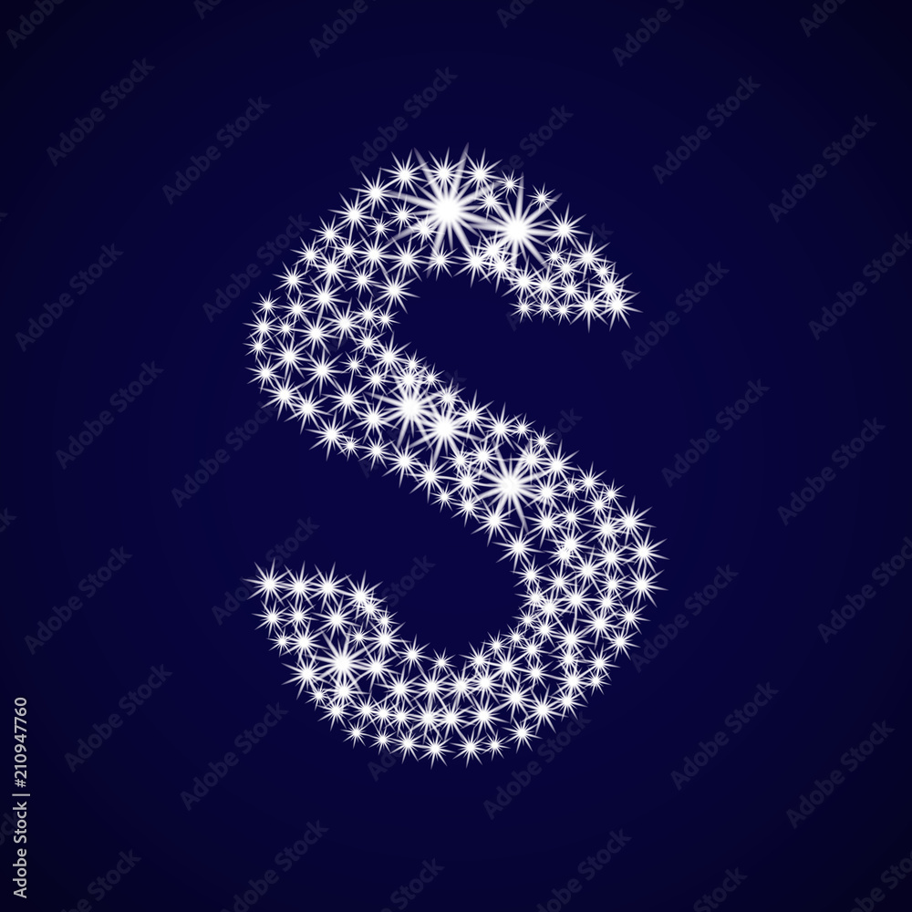 Letter of the alphabet S. Vector illustration. The shining sequins on a blue background. Letter of the alphabet S. Vector illustration. The shining sequins on a blue background.