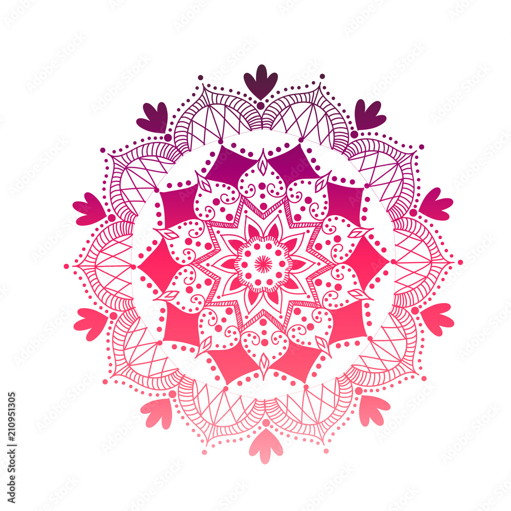 Vector Flower Mandala. Vintage decorative elements. Oriental pattern, vector illustration. Islam, Arabic, Indian, moroccan,spain, turkish, pakistan, chinese, ottoman motifs. Red coloring book page
