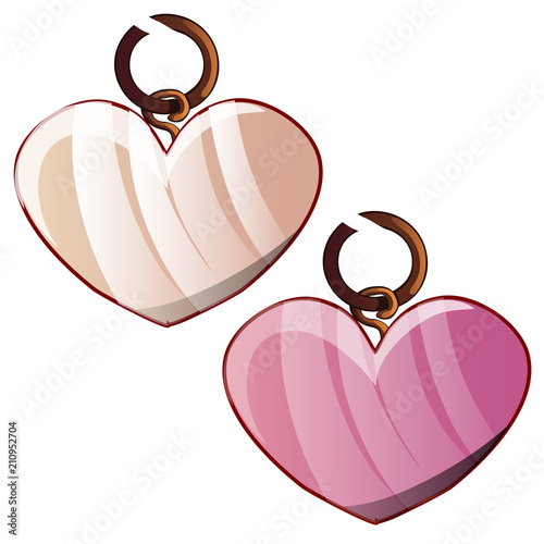 Two pendants in the shape of a heart isolated on a white background. Jewelry. Vector illustration.