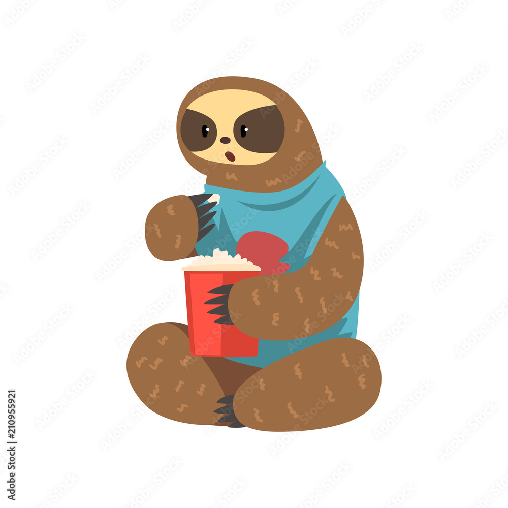 Funny sloth eating, lazy exotic rainforest animal character vector Illustrations on a white background