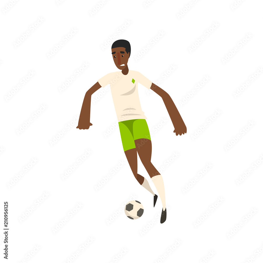 African american soccer player kicking the ball vector Illustration on a white background