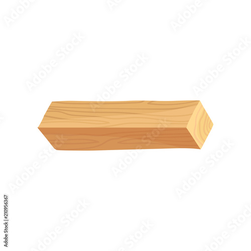 Long wooden beam with natural texture. Organic construction material. Wood industry production. Flat vector for promo poster or banner