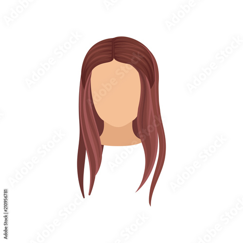 Woman s head with long straight hair. Stylish female haircut. Flat vector element for fashion magazine or poster of beauty salon