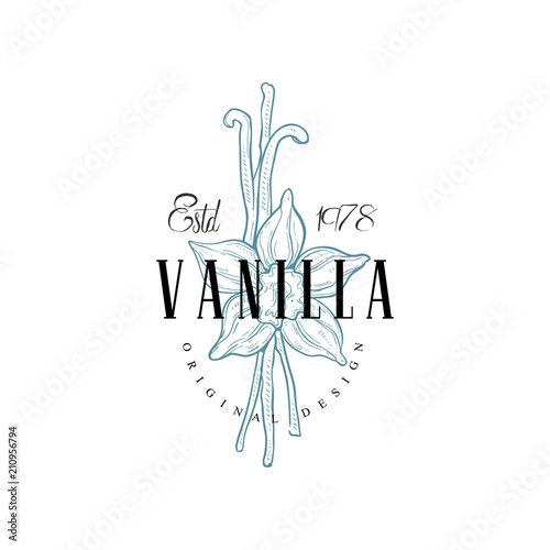Vanilla logo original design estd 1978, culinary spice emblem vector Illustration on a white background