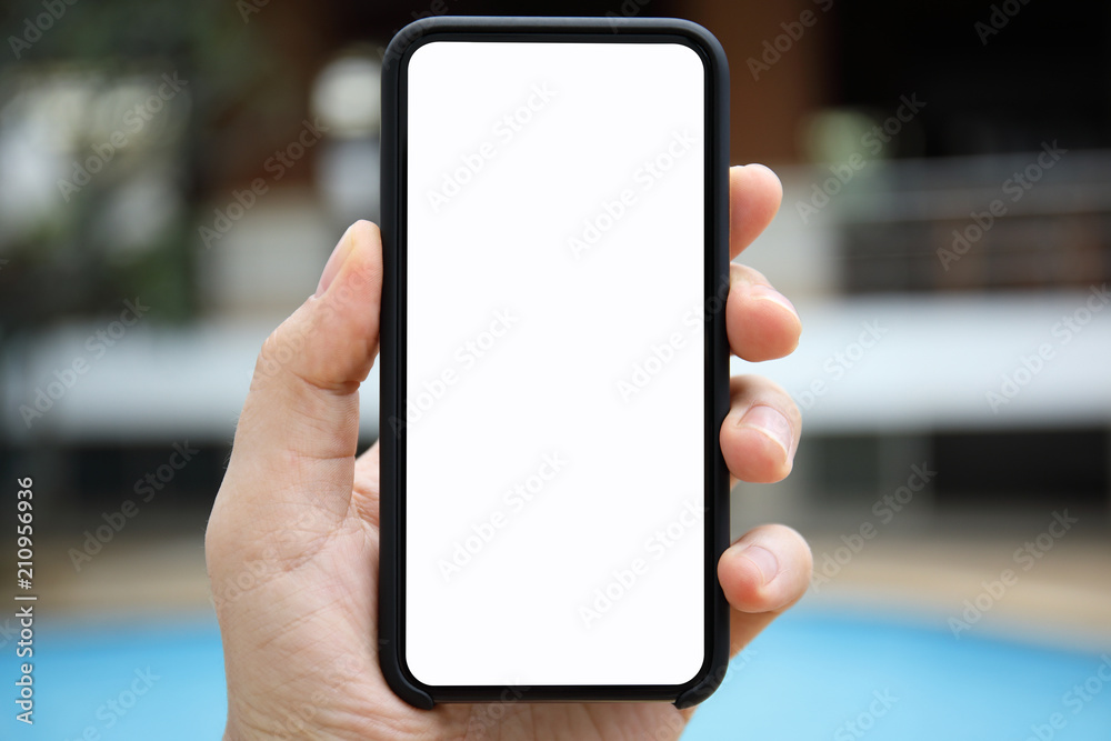 man hand holding phone isolated screen background pool man hand holding phone isolated screen background pool