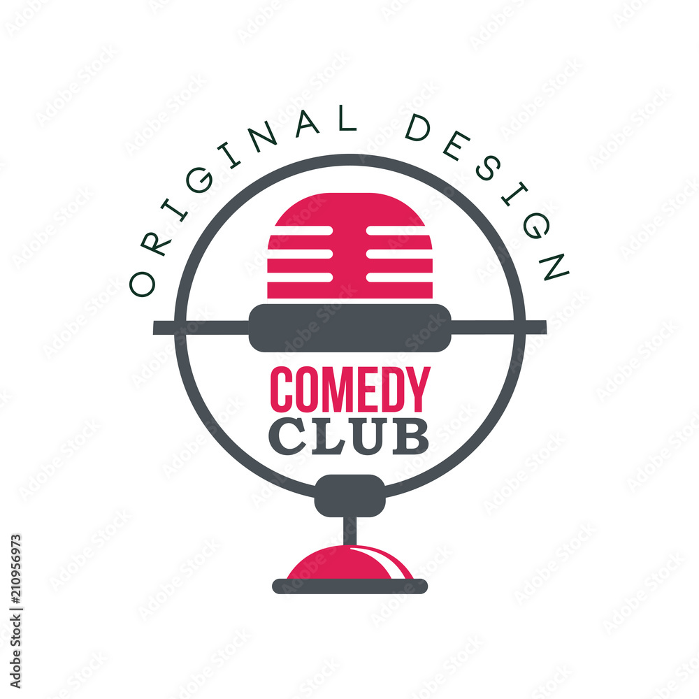 Comedy club logo original design with retro microphone vector Illustration on a white background Comedy club logo original design with retro microphone vector Illustration on a white background