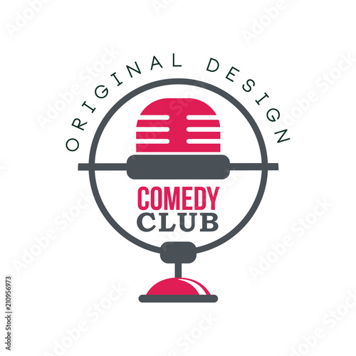 Comedy club logo original design with retro microphone vector Illustration on a white background