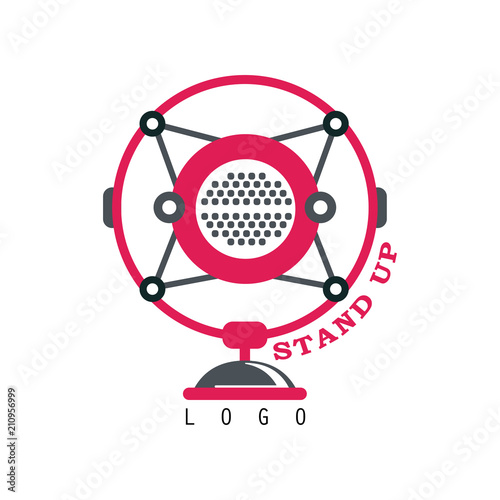 Stand up logo, comedy show sign with retro microphone vector Illustration on a white background