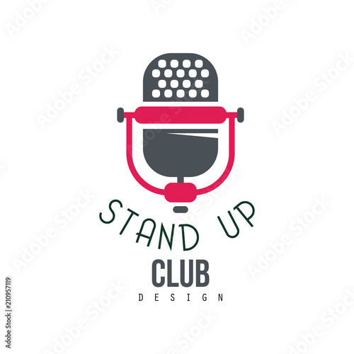 Stand up club design, comedy show sign with retro microphone