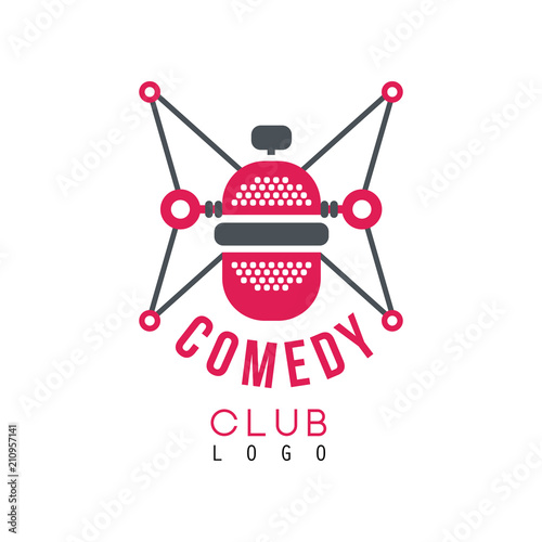 Comedy club logo with retro microphone vector Illustration on a white background