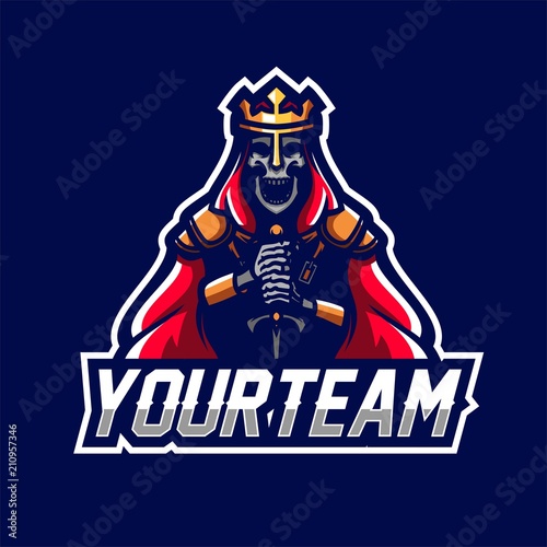 zombie skeleton king holding sword esport gaming mascot logo template