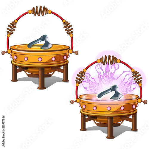 Table with simulated lightning isolated on white background. Vector close-up cartoon illustration.