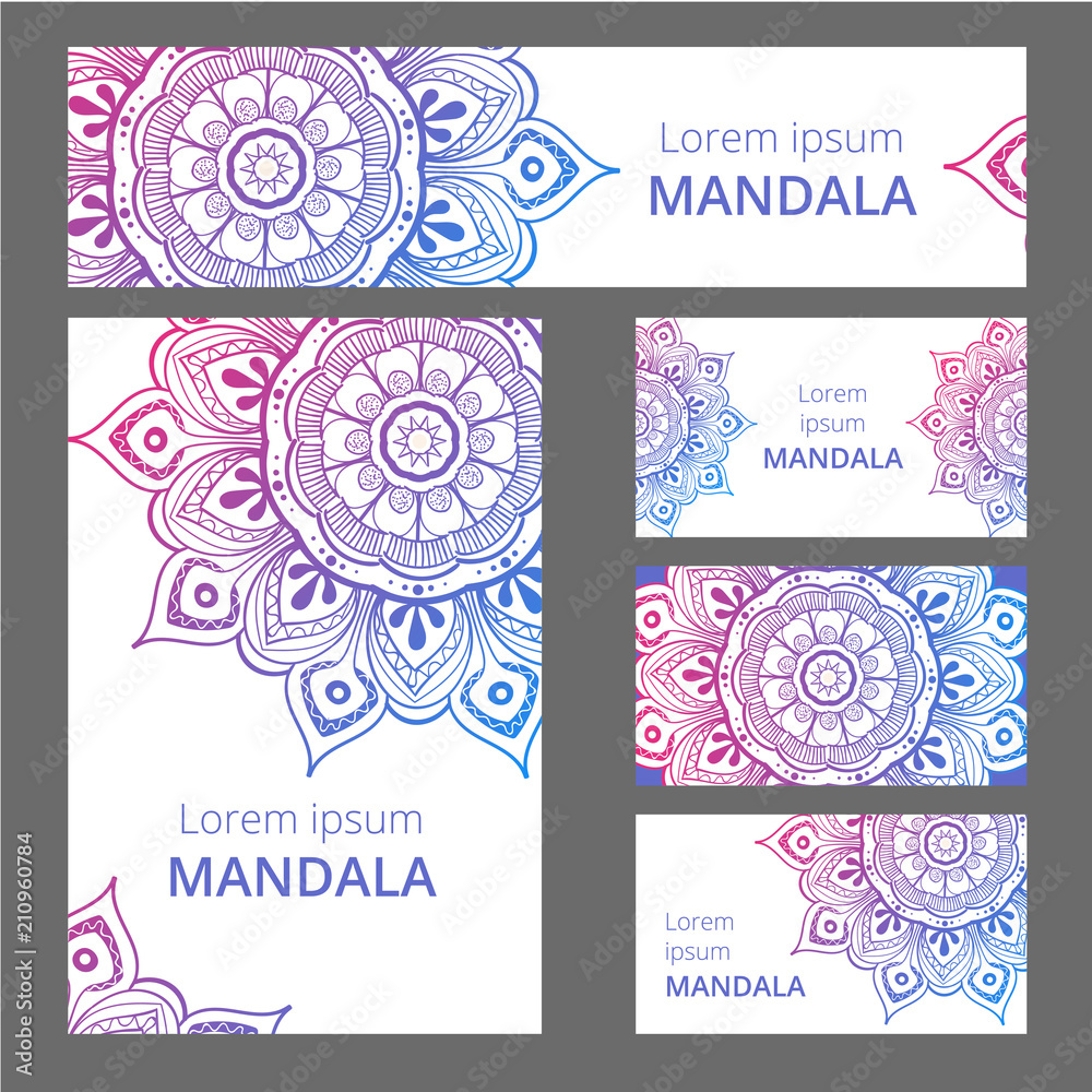 Mandala pattern design template. May be used for Business card or booklet, banner, book cover. Vector illustration. Mandala pattern design template. May be used for Business card or booklet, banner, book cover. Vector illustration.