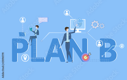PLAN B. Concept with keywords, letters and icons. Colored flat vector illustration on blue background.