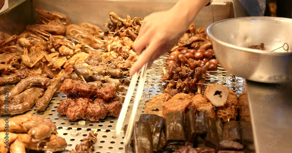 Taiwan night market selling Lou Mei, Soy sauce meat at outdoor Taiwan night market selling Lou Mei, Soy sauce meat at outdoor