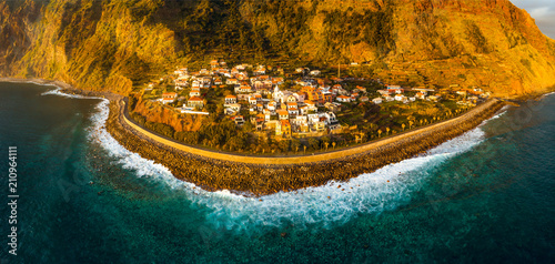 Aerial view of Jardim do Mar, surfing spot in Madeira Island, Portugal