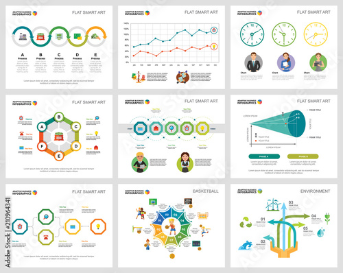 Colorful basketball and ecology concept infographic charts set. Business design elements for presentation slide templates. For corporate report, advertising, leaflet layout and poster design.