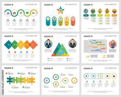 Colorful infochart diagrams set for presentation slide templates. Business design elements. Marketing concept can be used for annual report, advertising, flyer layout and banner design.
