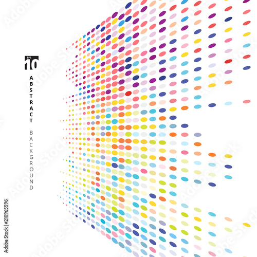 Abstract perspective colorful halftone texture dots pattern on white background.