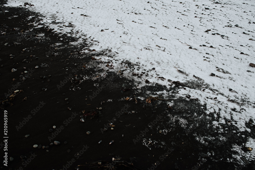 Black sand and snow in Stokksnes, Iceland Black sand and snow in Stokksnes, Iceland