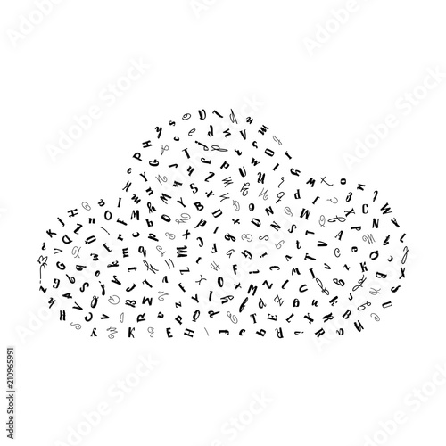Vector pattern cloud with letters of the alphabet in random order on a white background. Suitable for web backgrounds, textiles and wrapping paper.