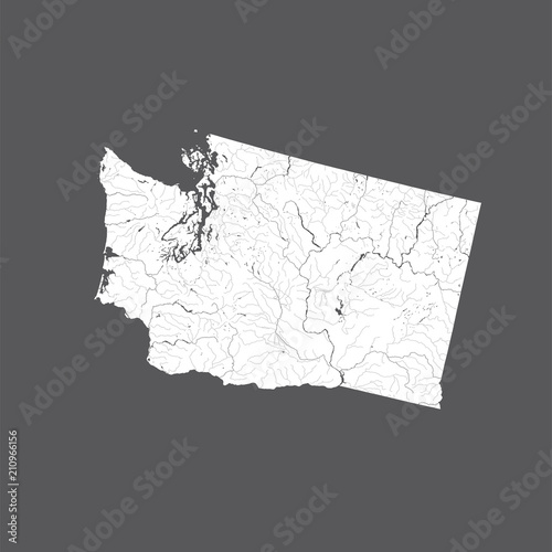 U.S. states - map of Washington. Please look at my other images of cartographic series - they are all very detailed and carefully drawn by hand WITH RIVERS AND LAKES.