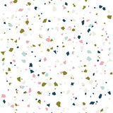 Terrazzo flooring textured surface modern abstract pattern. Vector seamless abstract repeat with chips of marble or granite in soft pastel  colors.