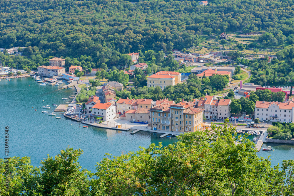 Croatia - July 8, 2016: Aerial panoramic view to the seaport and old town