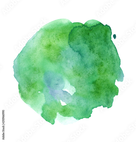 Watercolor green dot with drips and stains isolated on white background, minimalistic hand-painted illustration © Galina's Tales