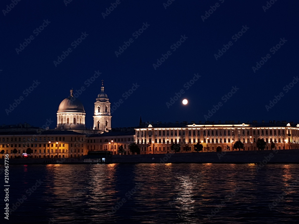 The night landscape along the Neva River, the moon, was saved on the blood