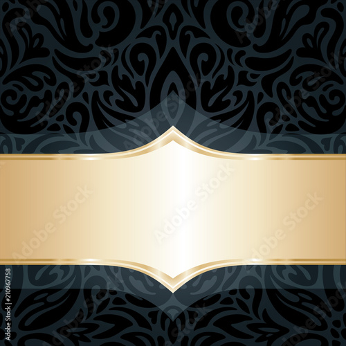 Decorative black & gold floral luxury wallpaper curvy background design in vintage style