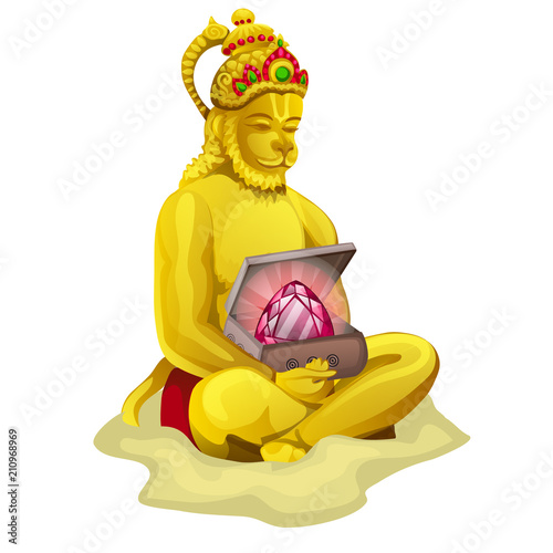Sculpture of Nrsimha or Narasimha isolated on white background. Vector cartoon close-up illustration.