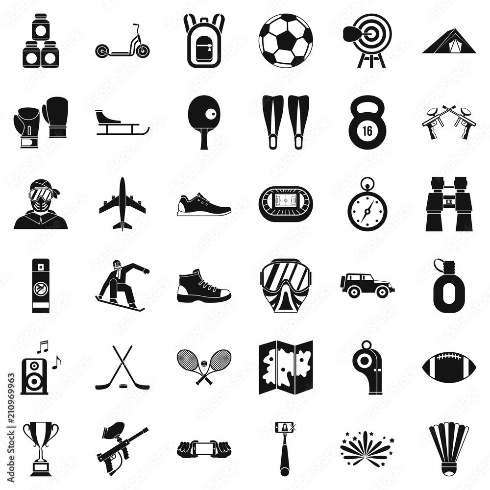 Obraz premium Sportive life icons set. Simple style of 36 sportive life vector icons for web isolated on white background