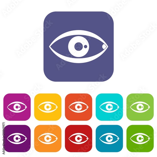 Human eye icons set vector illustration in flat style in colors red  blue  green  and other