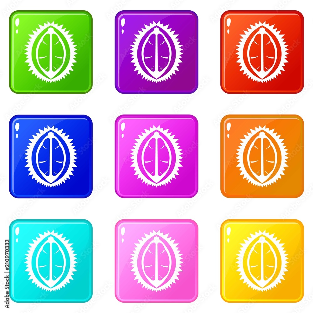 Durian fruit icons of 9 color set isolated vector illustration Durian fruit icons of 9 color set isolated vector illustration