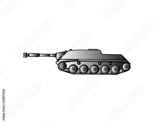 Military tank isolated on white. Armoured fighting vehicle designed for front-line combat, with heavy firepower, strong armour