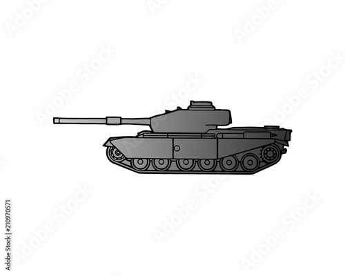 Military tank isolated on white. Armoured fighting vehicle designed for front-line combat, with heavy firepower, strong armour