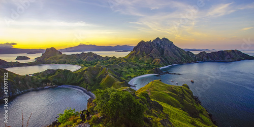 Panoramic view of majestic Padar Island during magnificent sunset. photo