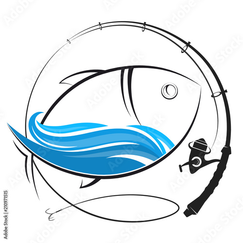 Fishing rod silhouette and fish