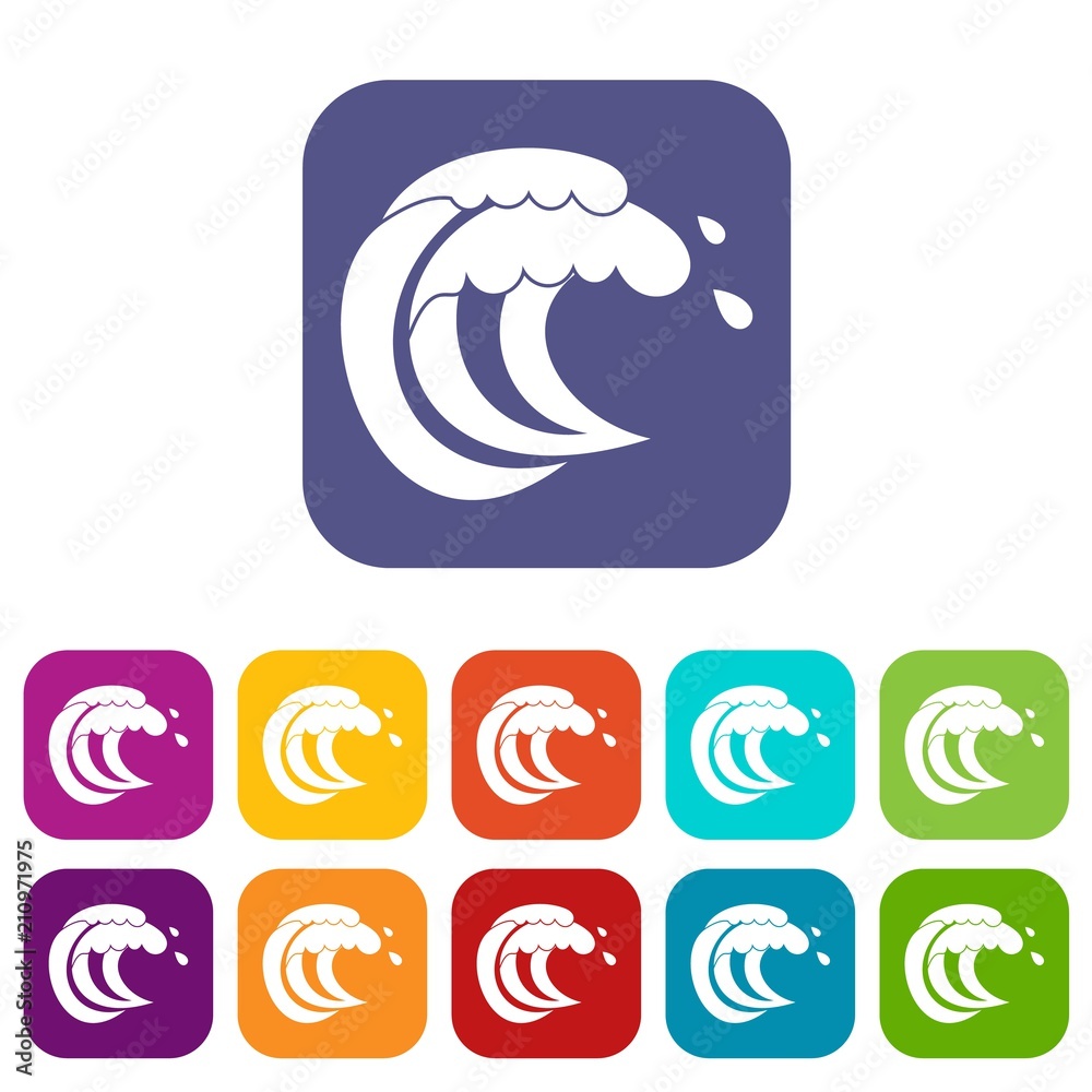 Wave of sea tide icons set vector illustration in flat style in colors red, blue, green, and other Wave of sea tide icons set vector illustration in flat style in colors red, blue, green, and other