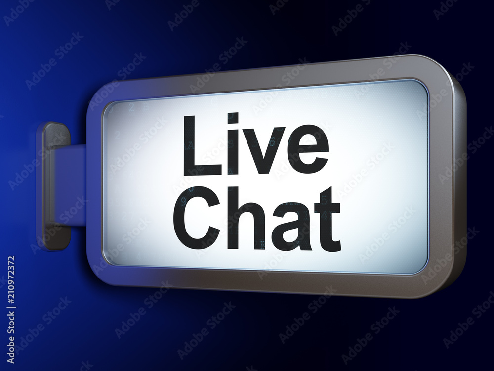 Web development concept: Live Chat on advertising billboard background, 3D rendering Web development concept: Live Chat on advertising billboard background, 3D rendering