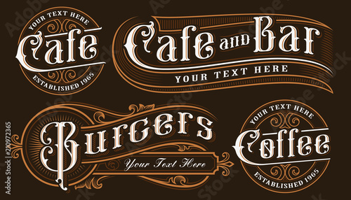 Set of vintage lettering illustrations of catering.
