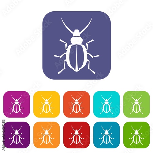 Beetle icons set vector illustration in flat style in colors red, blue, green, and other