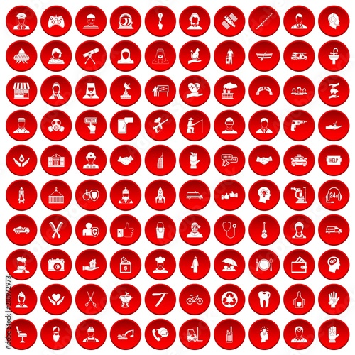 100 human resources icons set in red circle isolated on white vector illustration