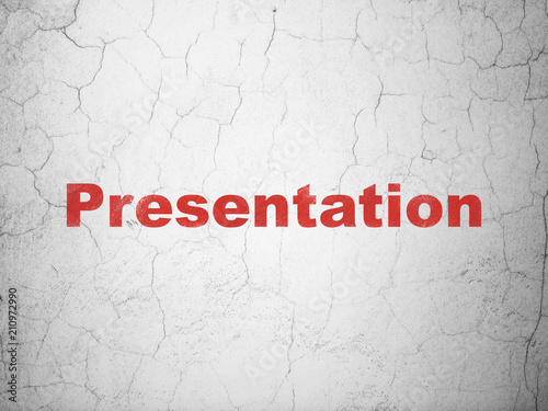 Marketing concept: Red Presentation on textured concrete wall background