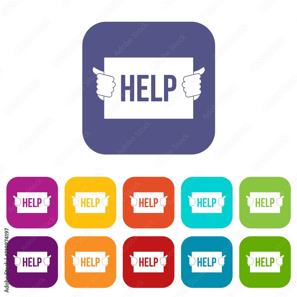 Help icons set vector illustration in flat style in colors red, blue, green, and other Help icons set vector illustration in flat style in colors red, blue, green, and other