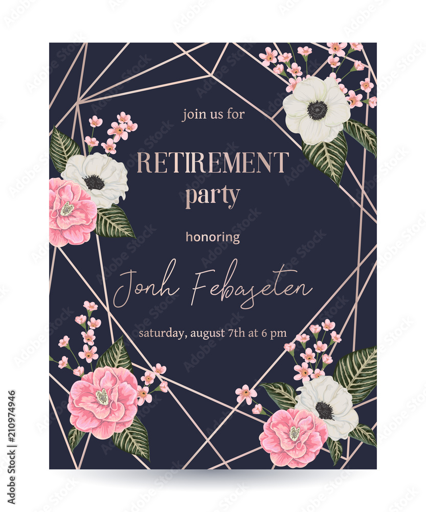 Retirement party invitation. Design template with rose gold With Retirement Flyer Template
