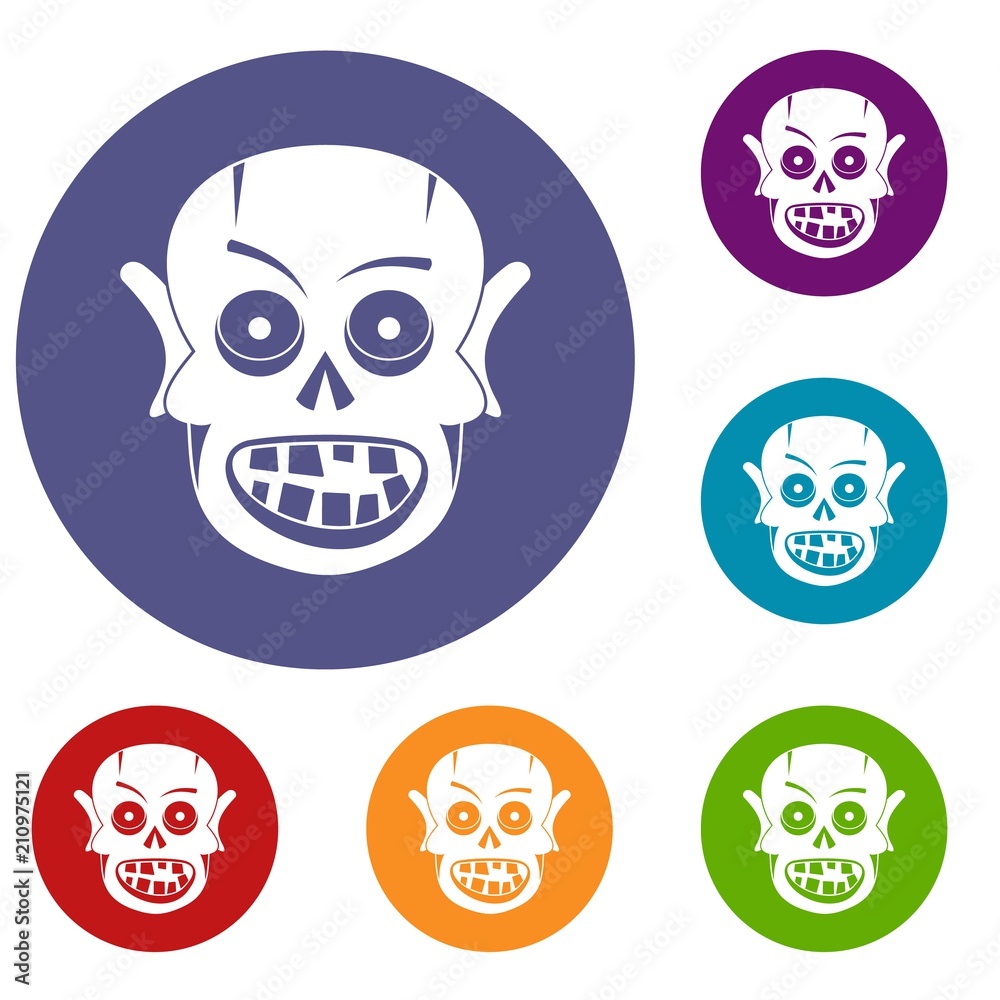 Living dead icons set in flat circle red, blue and green color for web
