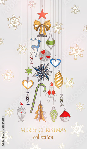 Merry Christmas collection background with colorful Christmas tree.